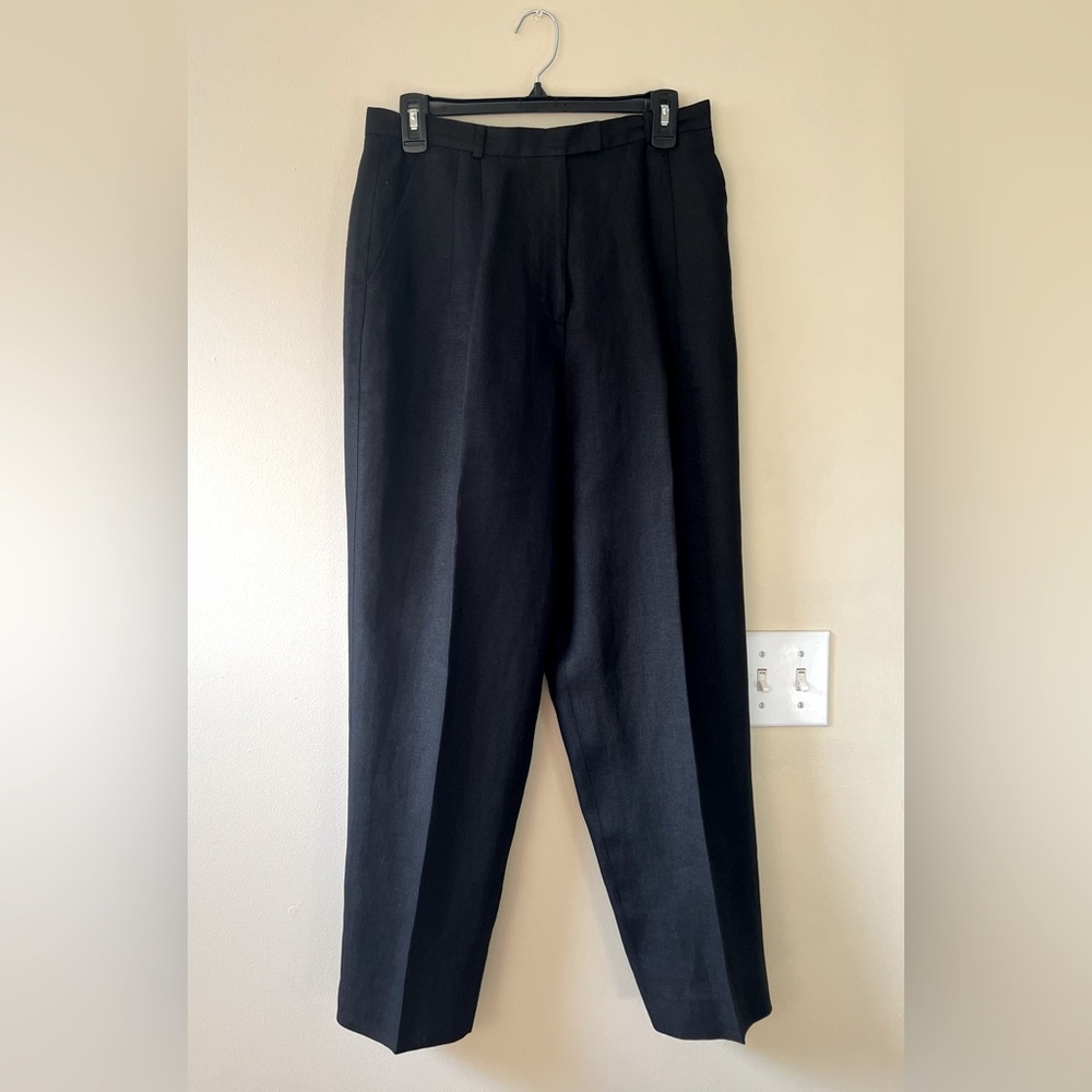 Talbots 100% Irish Linen Black Trouser Pants Size 12 Petite